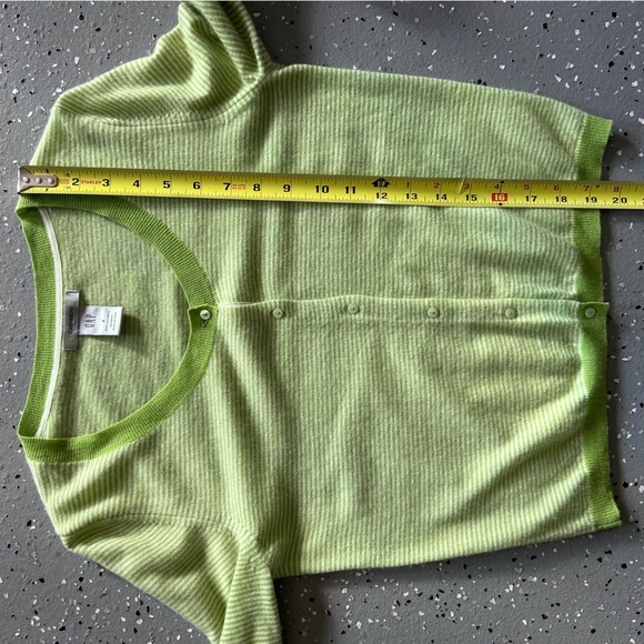 Gap 100% Cashmere Lightweight Cardigan Sweater Apple Green and White Stripes EUC - Picture 8 of 11